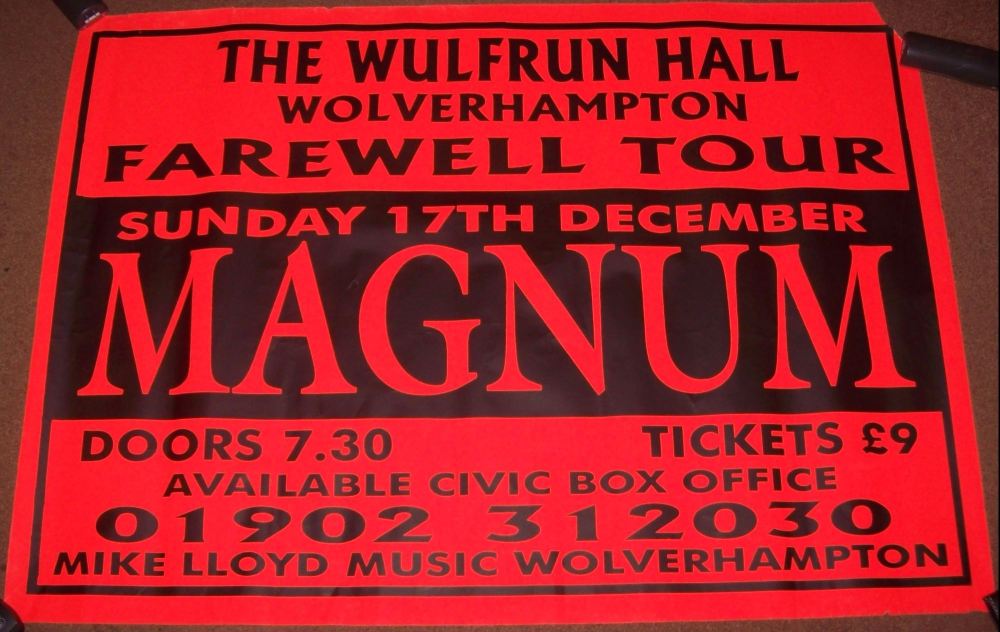 MAGNUM RARE CONCERT POSTER SUNDAY 17th DECEMBER 1995 WULFRUN HALL WOLVERHAM