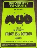 MUD GLAM SUPERB RARE CONCERT POSTER FRIDAY 15th OCTOBER 1982 SUSSEX UNIVERSITY