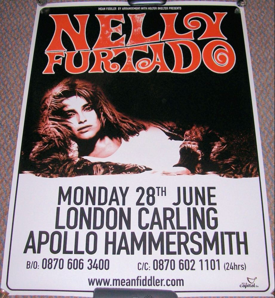 NELLY FURTADO CONCERT POSTER MONDAY 28th JUNE 1999 APOLLO HAMMERSMITH LONDO