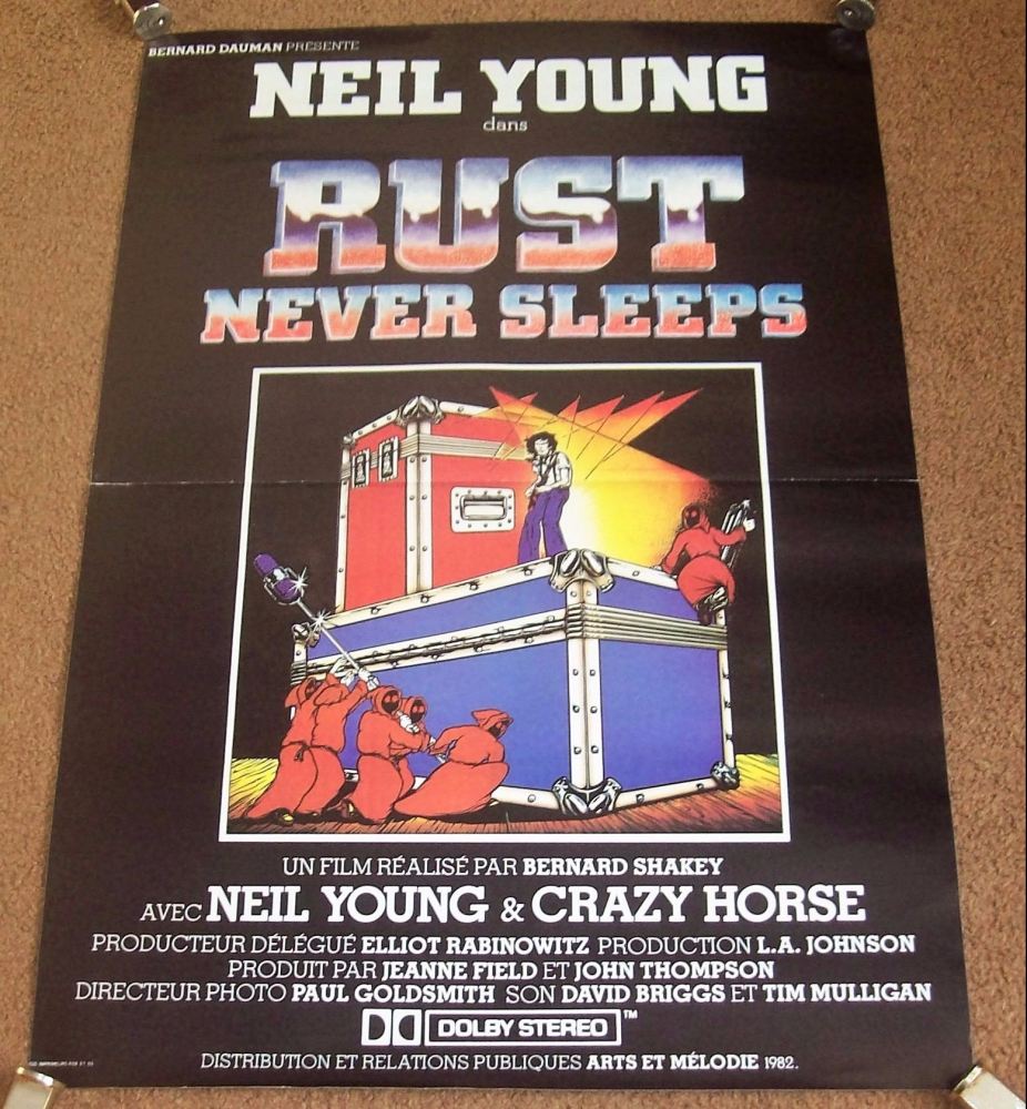 NEIL YOUNG STUNNING RARE FRENCH PROMO POSTER 'RUST NEVER SLEEPS' FILM IN 19