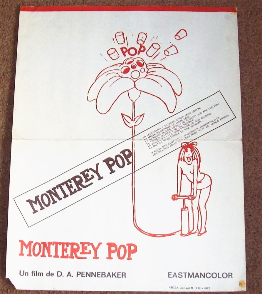 MONTEREY POP FESTIVAL SPANISH FILM POSTER 1972 SUPERB RARE WHO HENDRIX JOPL