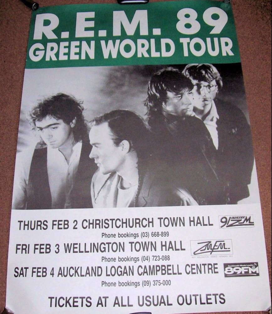 R.E.M. GREEN WORLD TOUR NEW ZEALAND CONCERTS POSTER FEBRUARY 2nd 3rd & 4th 