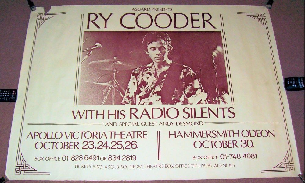 RY COODER STUNNING RARE CONCERTS POSTER APOLLO & HAMMERSMITH LONDON OCTOBER