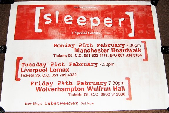 SLEEPER BRIT POP STUNNING RARE 1995 SHORT U.K. TOUR 3 X CONCERTS PROMO POST