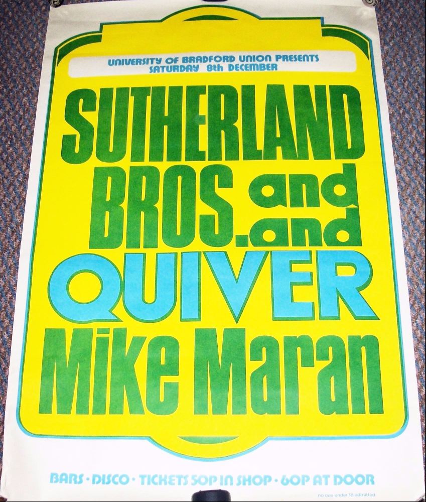 SUTHERLAND BROTHERS & QUIVER MIKE MARAN CONCERT POSTER SAT 8th DEC 1973 BRA