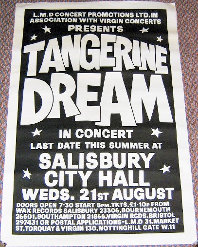TANGERINE DREAM STUNNING RARE CONCERT POSTER SALISBURY CITY HALL 21st AUG 1