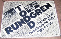 TODD RUNDGREN STUNNING RARE 24th & 25th MAY 1982 'VENUE' LONDON CONCERT POSTER