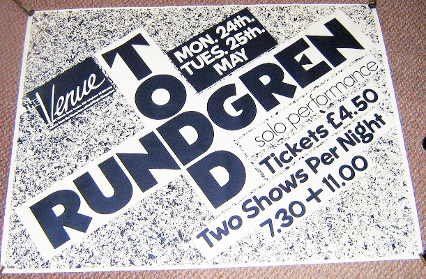 TODD RUNDGREN STUNNING RARE 24th & 25th MAY 1982 'VENUE' LONDON CONCERT POS