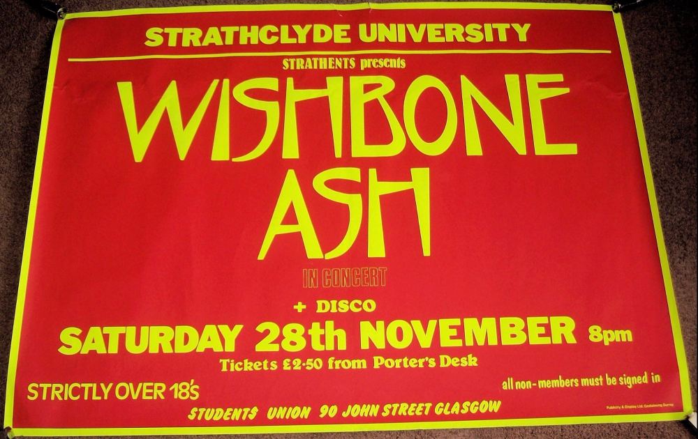 WISHBONE ASH CONCERT POSTER SATURDAY 28th NOVEMBER 1981 STRATHCLYDE UNIVERS