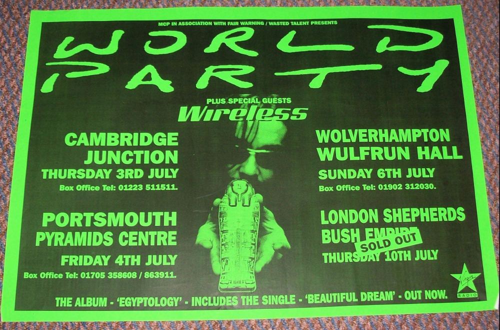 WORLD PARTY WATERBOYS STUNNING RARE X 4 DATE U.K. CONCERTS TOUR POSTER JULY