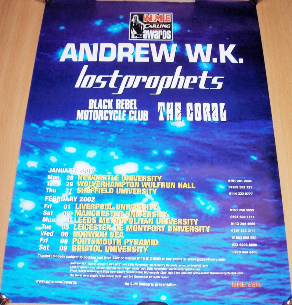 ANDREW W.K. LOSTPROPHETS THE CORAL 'N.M.E. CARLING AWARDS' U.K. TOUR POSTER