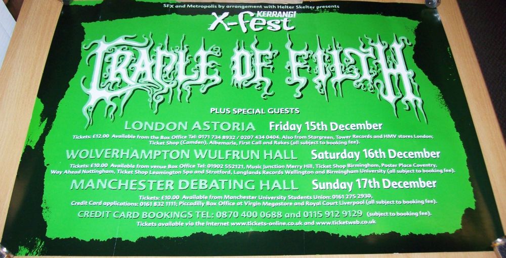 CRADLE OF FILTH EXTREME METAL STUNNING RARE U.K. CONCERTS POSTER DECEMBER 2
