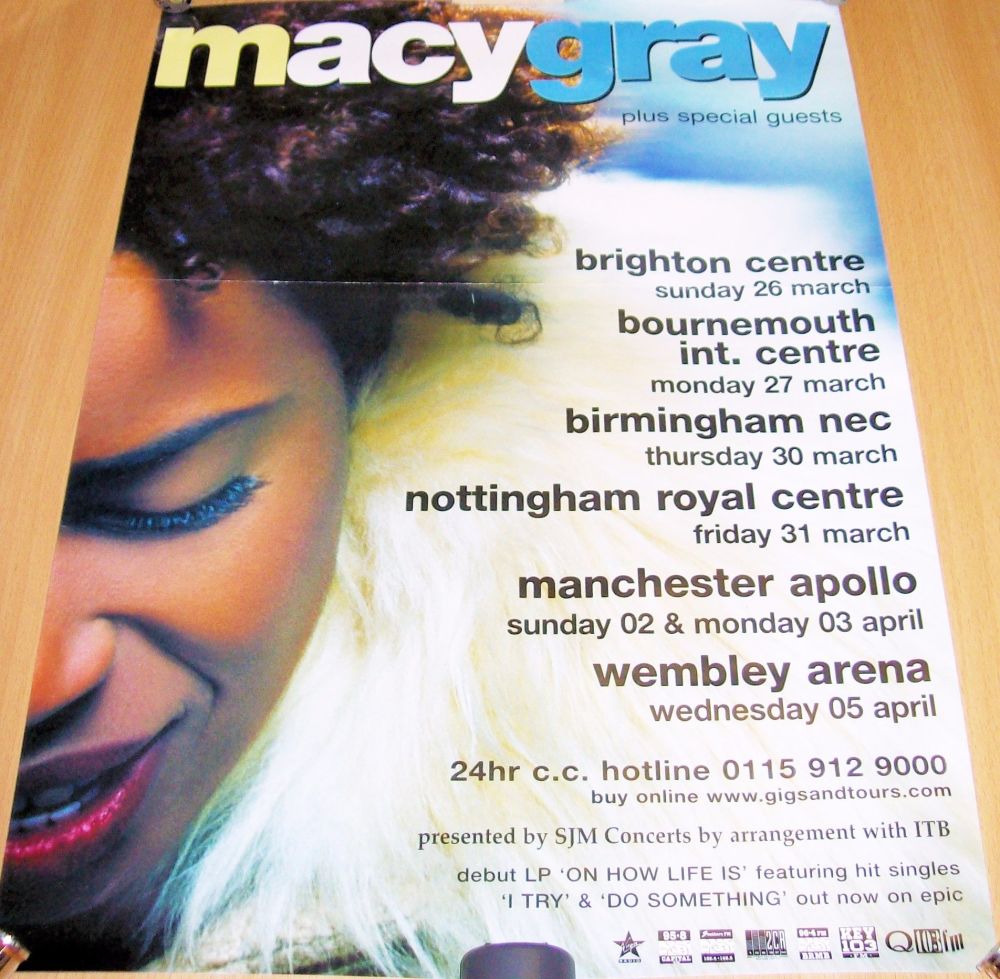 MACY GRAY SUPERB MARCH - APRIL U.K. TOUR POSTER FROM 1999