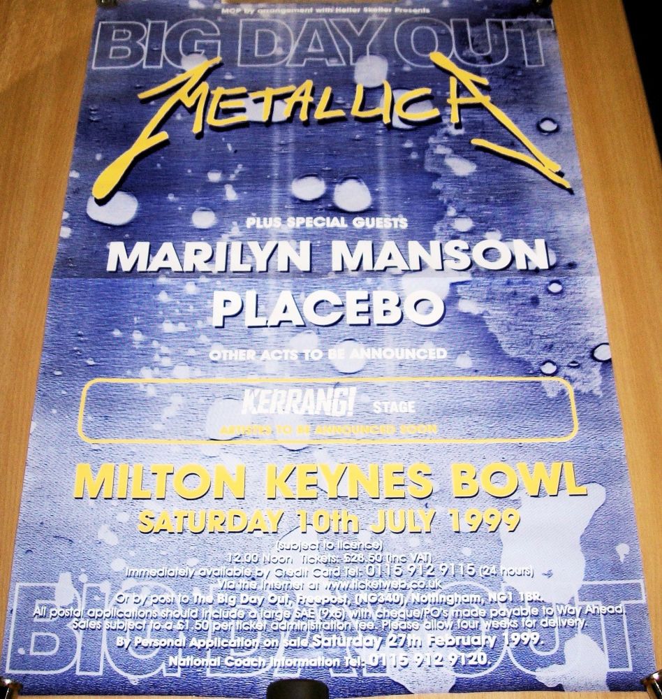 METALLICA PLACEBO MARILYN MANSON 'BIG DAY OUT' FESTIVAL MILTON KEYNES 1999 