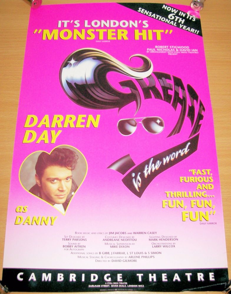 GREASE DARREN DAY STUNNING PROMO POSTER FOR THE CAMBRIDGE THEATRE LONDON IN