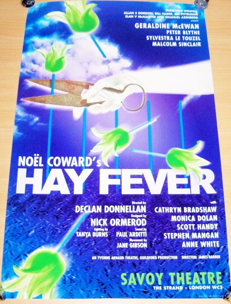 HAY FEVER STUNNING PROMO POSTER FOR THE SAVOY THEATRE LONDON U.K. IN 1999