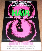 HAIR ROBERT STIGWOOD SUPERB THEATRE POSTER AT THE QUEEN’S THEATRE LONDON 1973