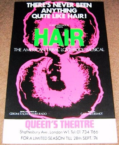 HAIR ROBERT STIGWOOD SUPERB THEATRE POSTER AT THE QUEEN’S THEATRE LONDON 19