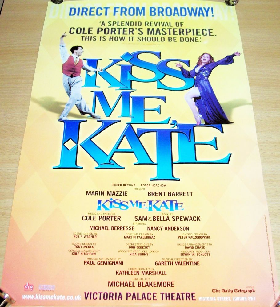KISS ME KATE STUNNING RARE PROMO POSTER FOR VICTORIA PALACE THEATRE LONDON 