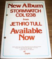 JETHRO TULL U.K. RECORD COMPANY PROMO RETAIL INFO SHEET FOR THE 'STROMWATCH' ALBUM 1979