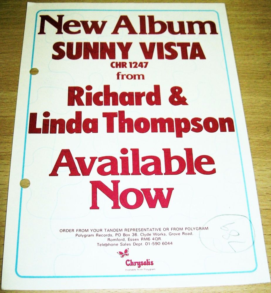 RICHARD & LINDA THOMPSON UK PROMO RETAIL INFO SHEET 