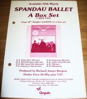 SPANDAU BALLET REC COM PROMO RETAIL INFO SHEET "DIAMOND" BOX SET 12" SINGLES 82'