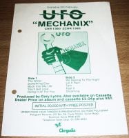 U.F.O. U.K. RECORD COMPANY PROMO RETAIL INFO SHEET FOR THE "MECHANIX" ALBUM 1982