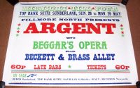 ARGENT BEGGARS OPERA BECKETT BRASS ALLEY CONCERT POSTER MON-TUE 28th-29th MAY 1972 TOP RANK SUITE SUNDERLAND