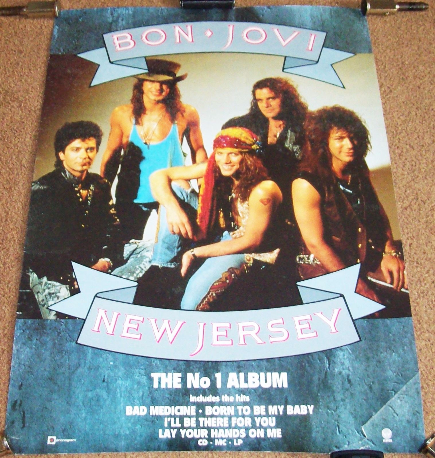 BON JOVI SUPERB RARE U.K. RECORD COMPANY PROMO POSTER 'NEW JERSEY' ALBUM 1988
