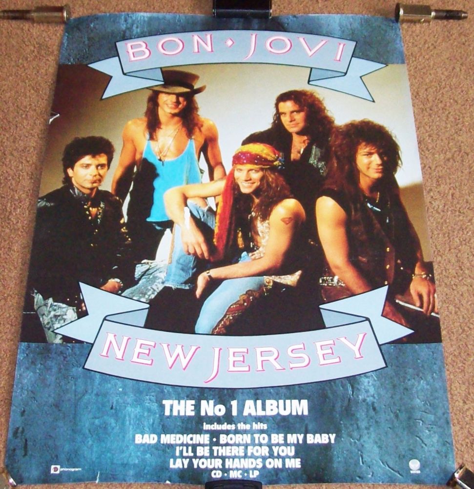 BON JOVI SUPERB RARE U.K. RECORD COMPANY PROMO POSTER 'NEW JERSEY' ALBUM 19