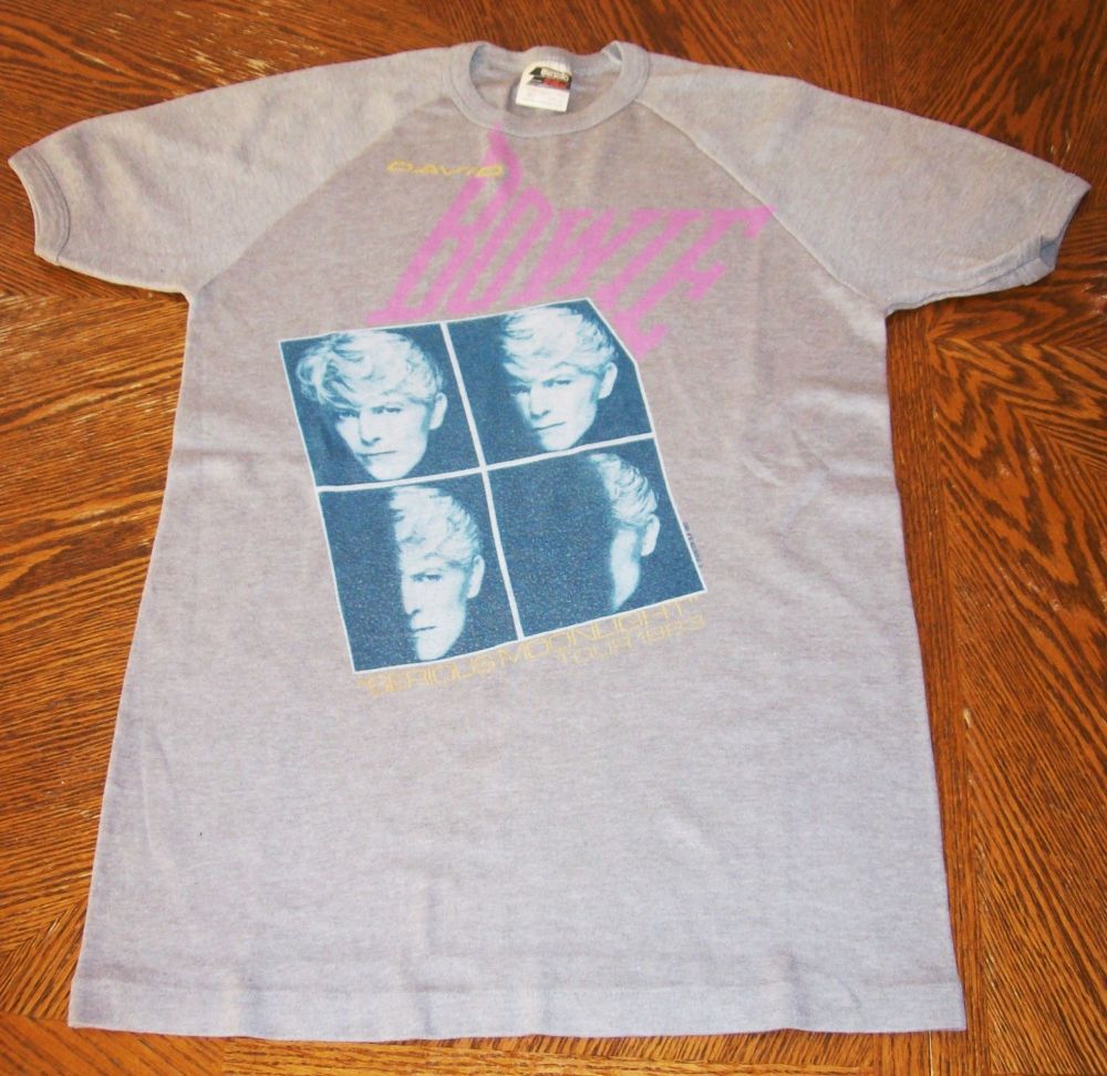 DAVID BOWIE SUPER GREY LADIES T-SHIRT SERIOUS MOONLIGHT WORLD TOUR 1983 SIZ