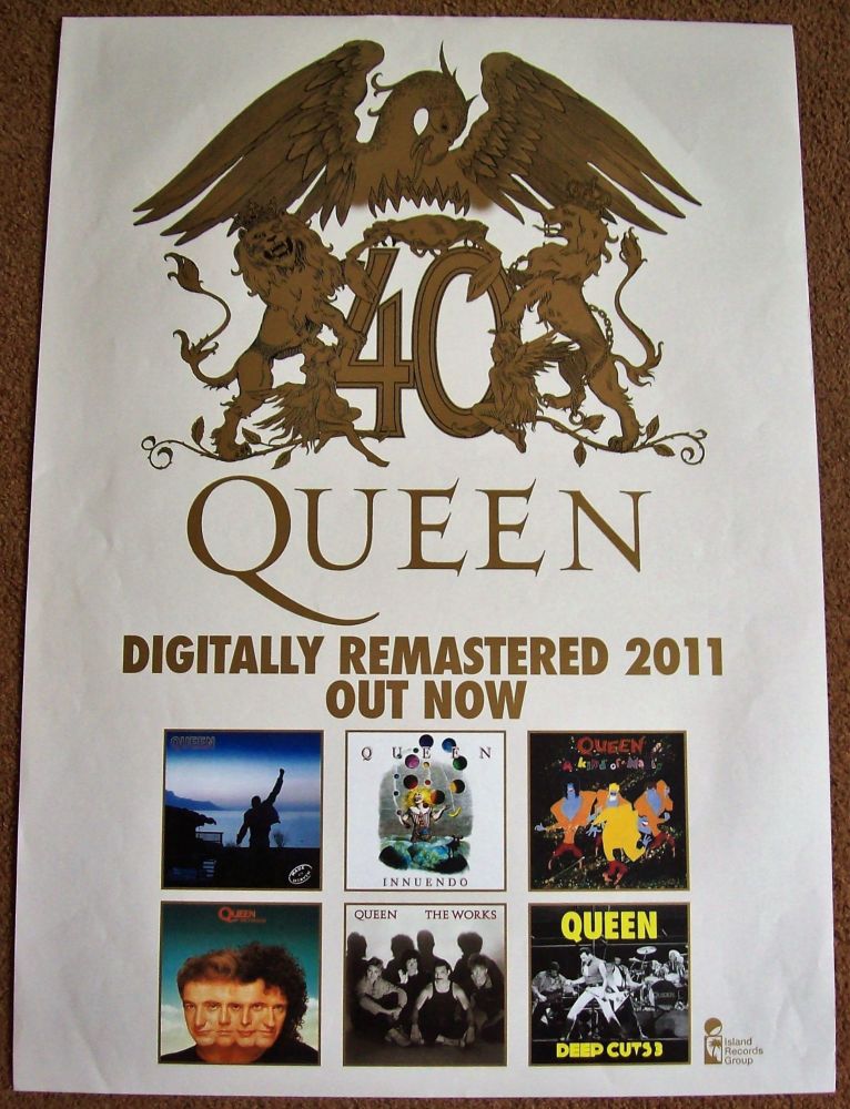 QUEEN UK SUPERB RECORD COMPANY PROMO POSTER FOR DIGITALLY REMASTERED ALBUMS
