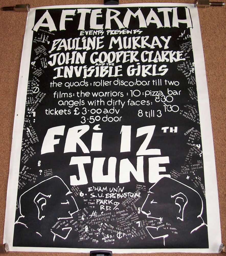 JOHN COOPER CLARKE 'AFTERMATH' CONCERT POSTER FRI 12th JUNE 1981 BIRMINGHAM