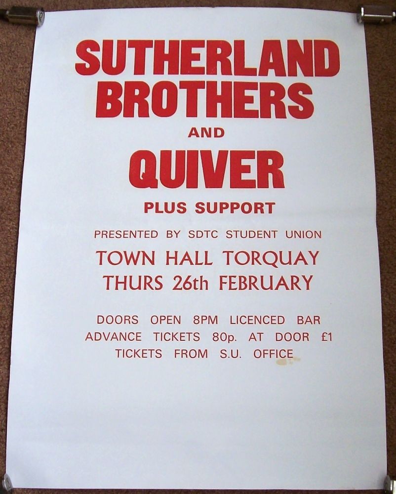 SUTHERLAND BROTHERS AND QUIVER CONCERT POSTER THUR 26th FEB 1976 TORQUAY U.