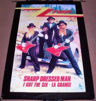 ZZ TOP U.K. RECORD COMPANY PROMO POSTER FOR THE RELEASE OF THE SINGLE ‘SHARP DRESSED MAN’ 1983