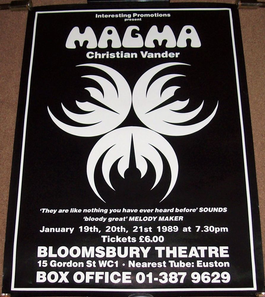 MAGMA RARE CONCERT POSTER 19th-20th-21st JANUARY 1989 BLOOMSBURY THEATRE LO