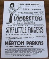 M/PARKAS LAMBRETTAS STIFF LITTLE FINGERS RARE CONCERTS FLYER JULY TORQUAY 1980