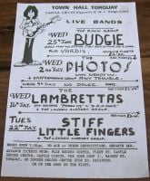 BUDGIE PHOTOS LAMBRETTAS STIFF LITTLE FINGERS CONCERTS FLYER JULY 1980 TORQUAY