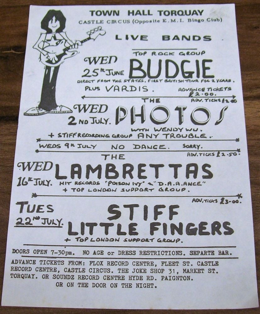 BUDGIE PHOTOS LAMBRETTAS STIFF LITTLE FINGERS CONCERTS FLYER JULY 1980 TORQ