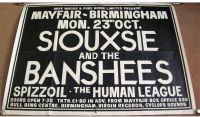 SIOUXSIE & BANSHEES HUMAN LEAGUE SPIZZOIL U.K. CONCERT POSTER MON 23rd OCT 1978 