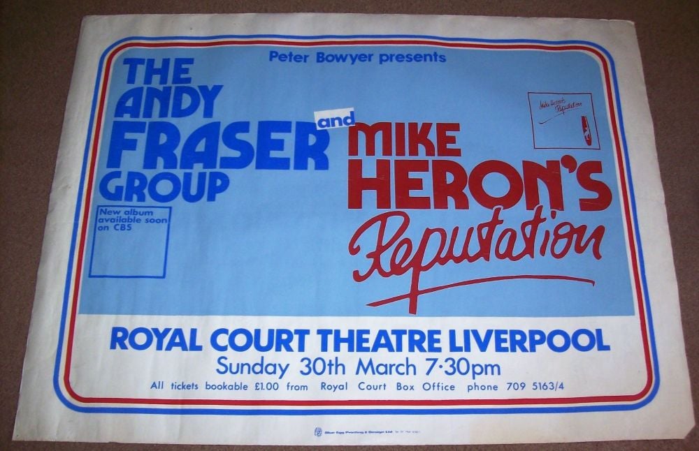 FREE ANDY FRASER GROUP MIKE HERON CONCERT POSTER SUN 30th MARCH 1975 LIVERP