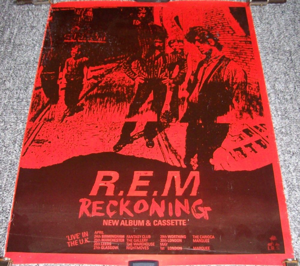 REM SUPERB RARE U.K. RECORD COMPANY PROMO AND TOUR POSTER 'RECKONING' ALBUM