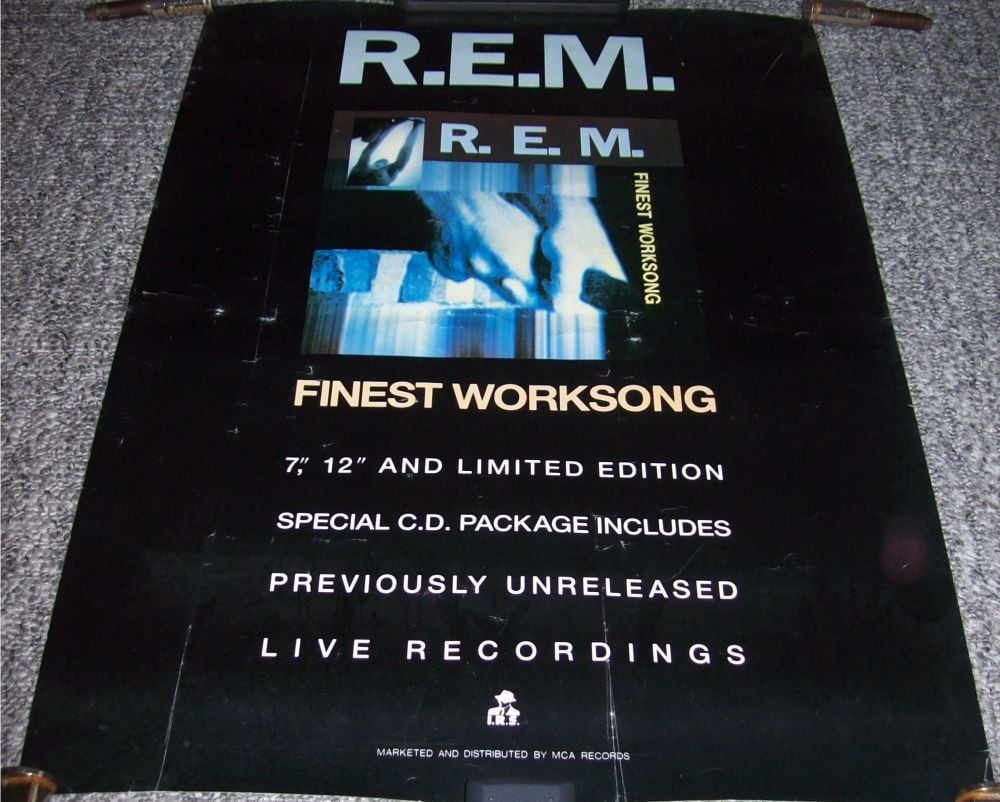 REM SUPERB RARE U.K. RECORD COMPANY PROMO POSTER 'FINEST WORKSONG' SINGLE 1