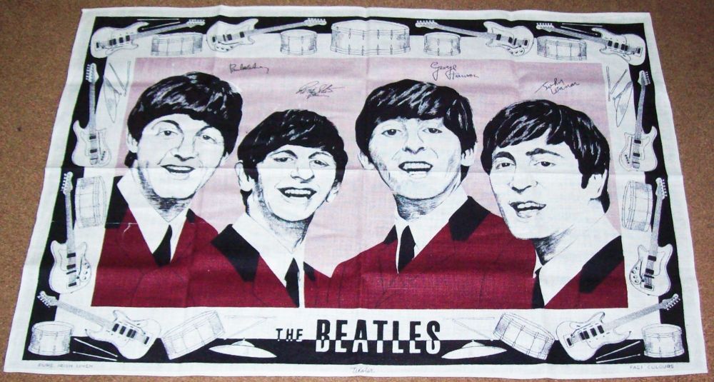 THE BEATLES SUPERB RARE IRISH LINEN PROMOTIONAL TEA TOWEL FROM THE MID 1960