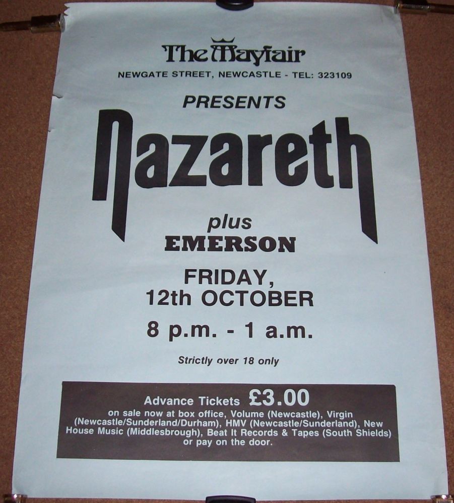 NAZARETH CONCERT POSTER FRIDAY 12th OCTOBER 1984 THE MAYFAIR THEATRE NEWCAS