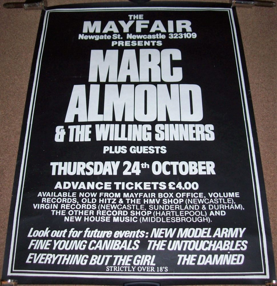 MARC ALMOND THE DAMNED CONCERT POSTER THUR 24th OCT 1985 THE MAYFAIR NEWCAS