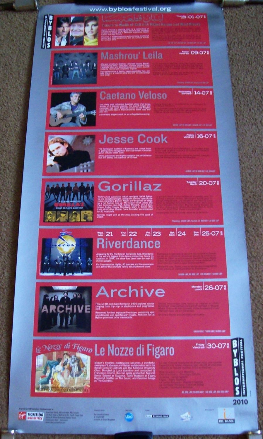 BLUR GORILLAZ STUNNING RARE FESTIVAL POSTER FOR 20th JULY 2010 BYBLOS IN LE