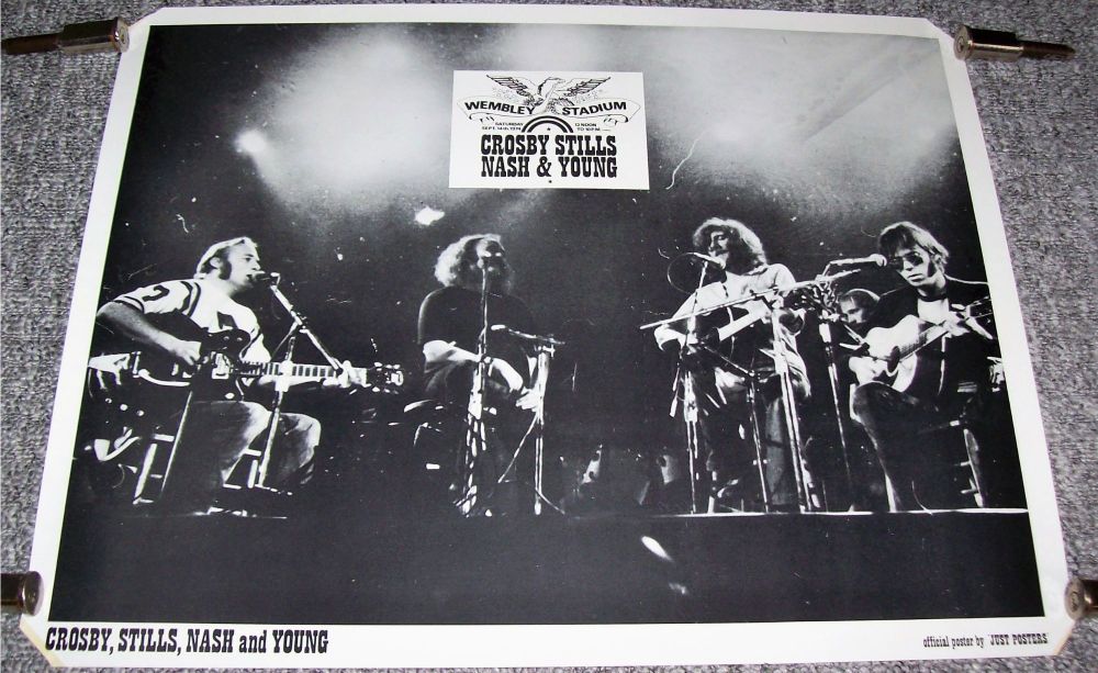 CROSBY STILLS NASH AND YOUNG PROMO CONCERT POSTER 14th SEPT 1974 WEMBLEY ST