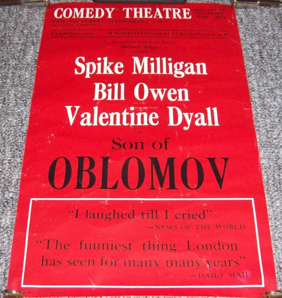 SPIKE MILLIGAN BILL OWEN THEATRE POSTER 'SON OF OBLOMOV' COMEDY THEATRE UK 