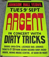 ARGENT DIRTY TRICKS RARE CONCERT POSTER TUE 9th SEP 1975 JOHNSON HALL YEOVIL UK